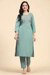 LightGreen Cotton Hand work Salwar Suit Set with Printed Dupatta  for Women's Trendmallsin