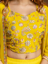 Women's Georgette Embroidery Crop Top with Flared Pleated Palazzo and Shrug Set Trendmallsin