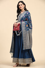 Morpeach Vichitra Silk Anarkali Salwar Suit Set with Jacquard Dupatta for Women's Trendmallsin