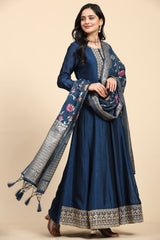 Morpeach Vichitra Silk Anarkali Salwar Suit Set with Jacquard Dupatta for Women's Trendmallsin