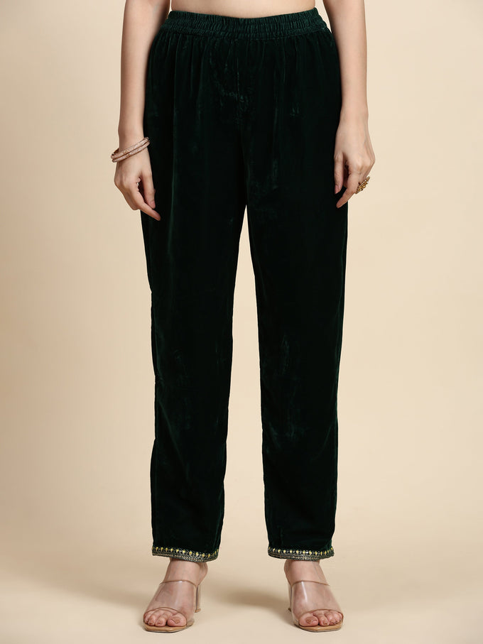 Green Velvet Embroidery Salwar Suit Set with Dupatta For Women's Trendmallsin