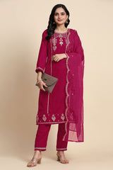 Pink Velvet Embroidery Salwar Suit Set with Dupatta For Women's Trendmallsin