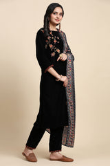 Black Velvet Embroidery Salwar Suit Set with Dupatta For Women's Trendmallsin
