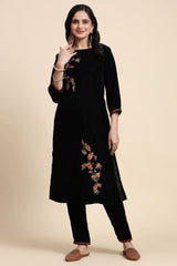 Black Velvet Embroidery Salwar Suit Set with Dupatta For Women's Trendmallsin