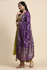 Lime Green Silk Embroidery Salwar Suit with Banarasi Dupatta For Women's Trendmallsin