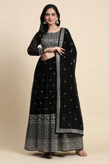 Black Georgette Anarkali Embroidery Sequence Work Salwar Suit Set with Dupatta For Women's Trendmallsin