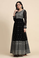 Black Georgette Anarkali Embroidery Sequence Work Salwar Suit Set with Dupatta For Women's Trendmallsin