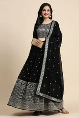 Black Georgette Anarkali Embroidery Sequence Work Salwar Suit Set with Dupatta For Women's Trendmallsin