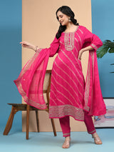 Pink Jaquard Silk Embroidery Sequence Work Kurta Pant with Dupatta Trendmalls
