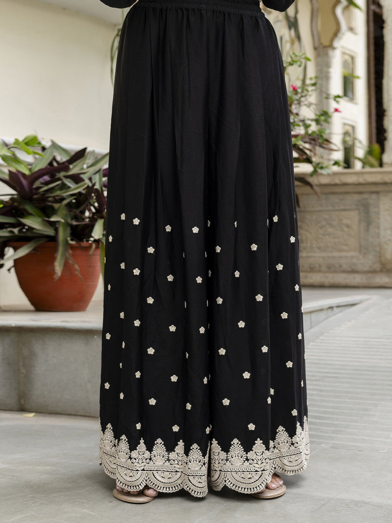 Black Art Silk Embroidery Salwar Suit Set with Dupatta For Women's Trendmalls