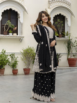 Black Art Silk Embroidery Salwar Suit Set with Dupatta For Women's Trendmalls
