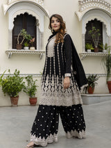 Black Art Silk Embroidery Salwar Suit Set with Dupatta For Women's Trendmalls
