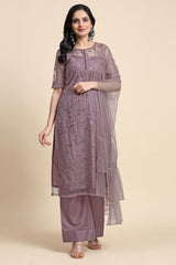 Women's Net Embroidery Sequence Work Kurta Palazzo Set with Dupatta Kurta Set for Women Trendmallsin