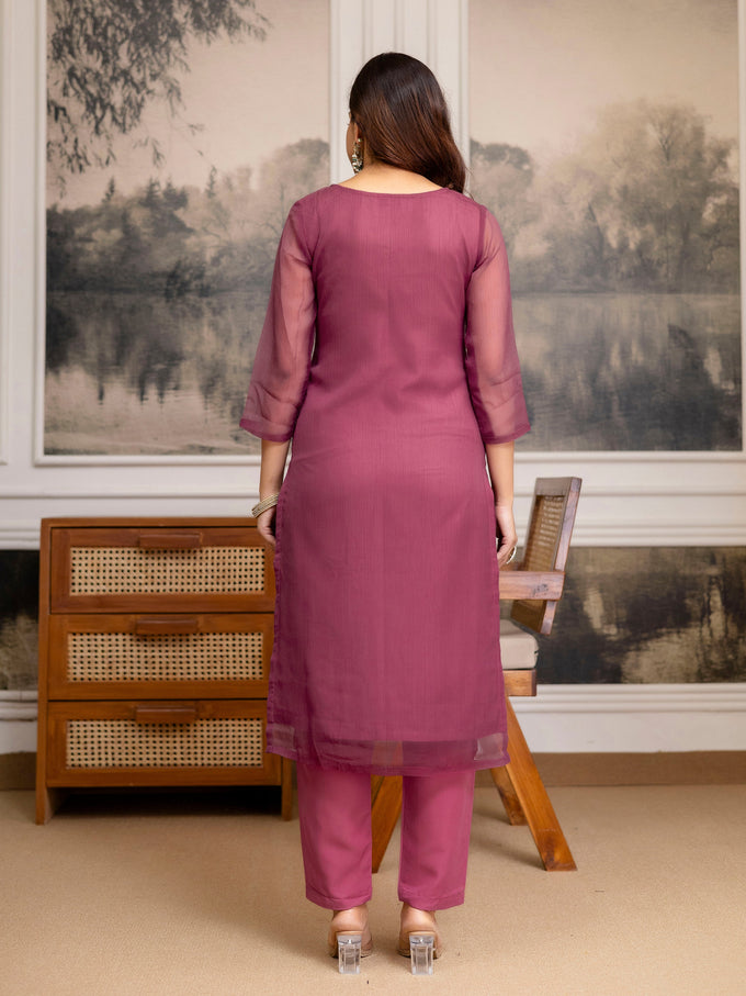 Pink Chiffon Siroski Zarkan Work Kurta Pant Set with Dupatta For Women's Trendmallsin