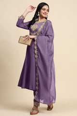 Light Purple Silk Blend Embroidery Anarkali Salwar Suit Set with Dupatta For Women's Trendmallsin