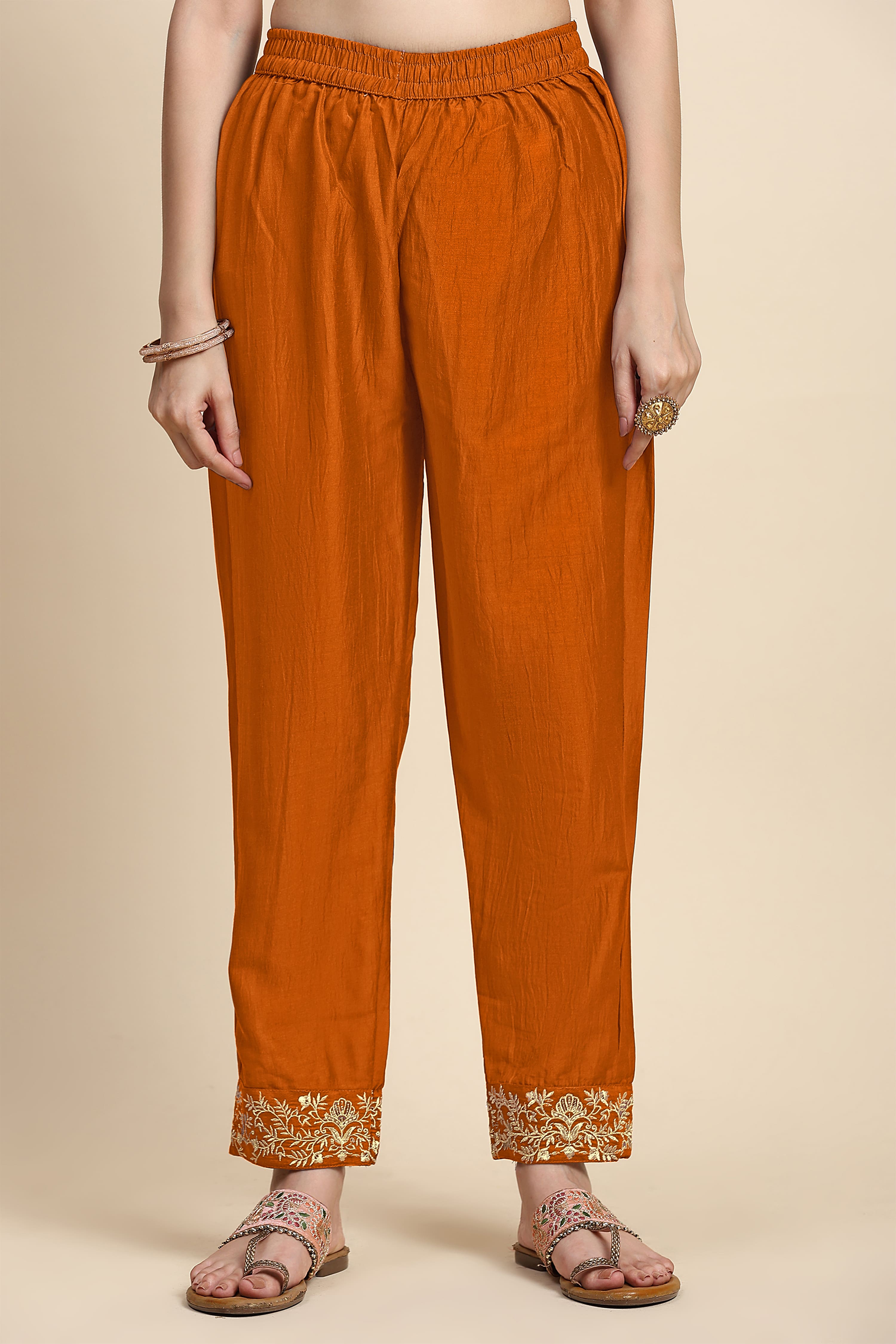 Orange Silk Blend Embroidery Anarkali Salwar Suit Set with Dupatta For Women's Trendmallsin