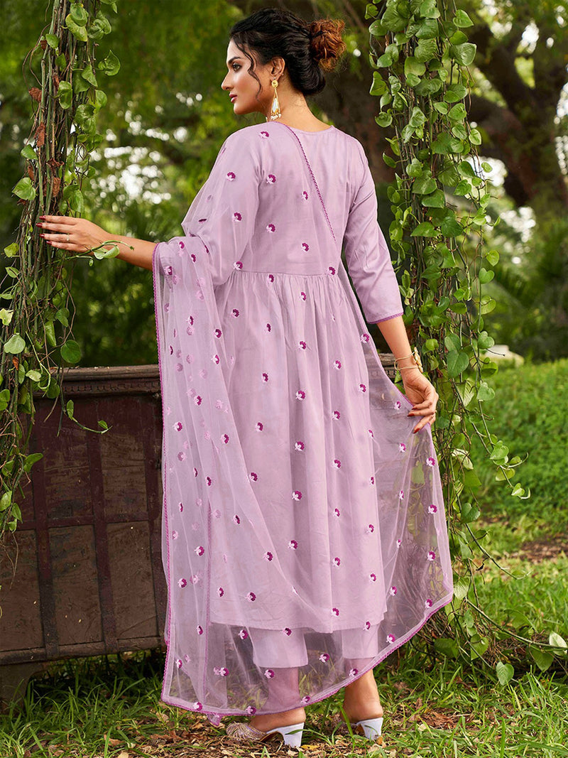 Purple Chanderi Silk Embroidery A line Alia Cut Salwar Suit Set with Dupatta For Women's Trendmallsin