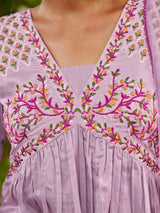 Purple Chanderi Silk Embroidery A line Alia Cut Salwar Suit Set with Dupatta For Women's Trendmallsin