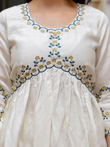 White Chanderi Silk Embroidery A line Alia Cut Salwar Suit Set  with Dupatta For Women's Trendmallsin