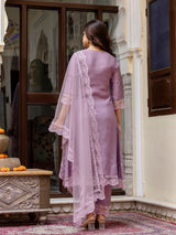 Light Purpel Art Silk Embroidery A line Salwar Suit with Dupatta  Set For Woman's Trendmallsin