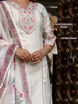 White Cotton Embroidery Salwar Suit with Dupatta Set For Women's Trendmallsin