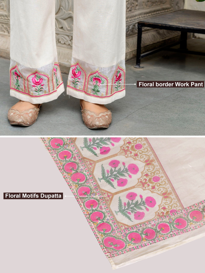 White Cotton Embroidery Salwar Suit with Dupatta Set For Women's Trendmallsin