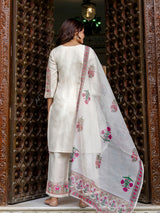 White Cotton Embroidery Salwar Suit with Dupatta Set For Women's Trendmallsin