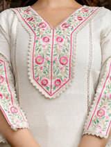 White Cotton Embroidery Salwar Suit with Dupatta Set For Women's Trendmallsin