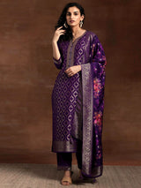 Purple Jaquard Silk Embroidery Stone Work Kurta Pant with Dupatta Trendmalls