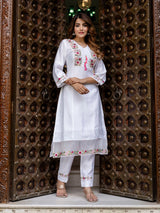 White Viscose Silk Embroidery A-line Salwar Suit Set With Dupatta for Women's Trendmallsin