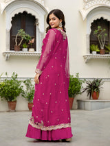 Women's Soft Organza Embroidery Crop Top with Flared Pleated Skirt and Shrug Set Trendmallsin