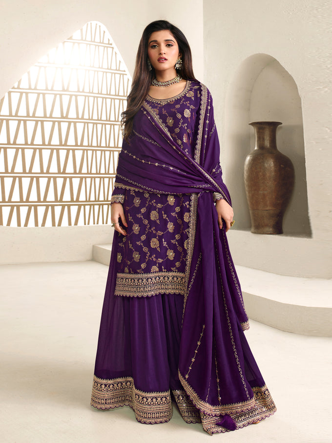 Purple Jequard Embroidery Salwar Suit With Dupatta