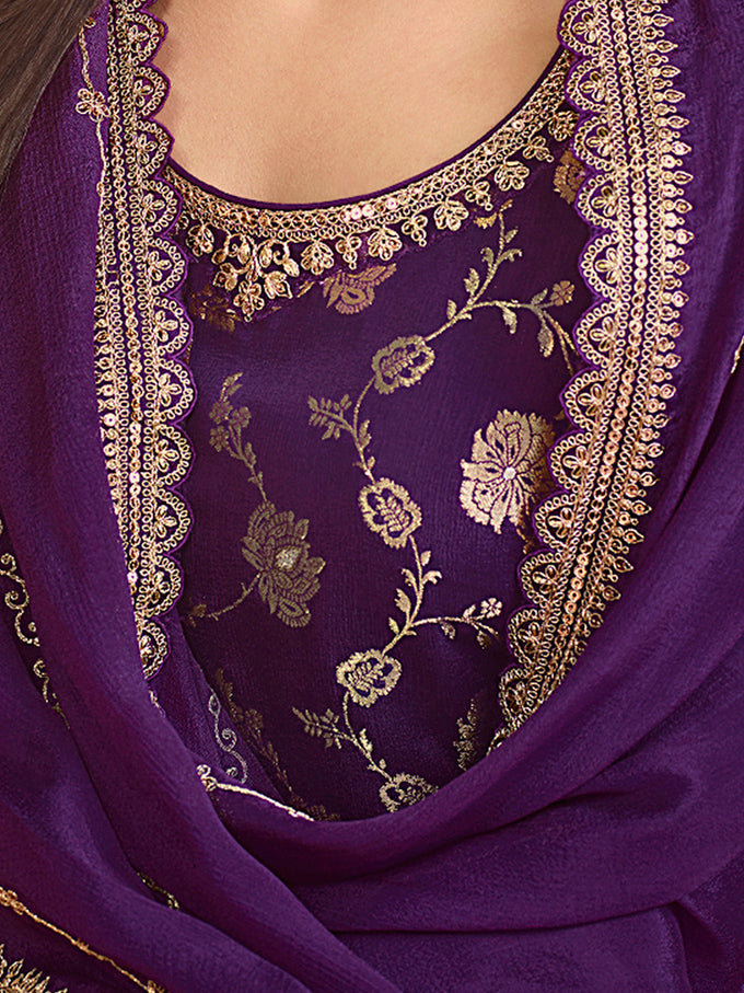 Purple Jequard Embroidery Salwar Suit With Dupatta