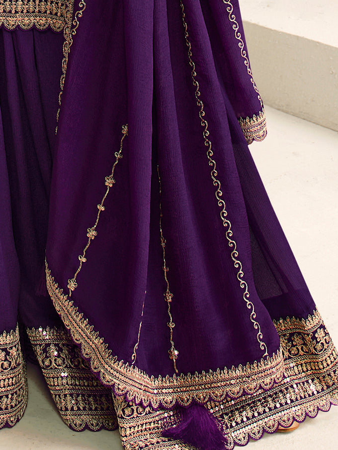 Purple Jequard Embroidery Salwar Suit With Dupatta