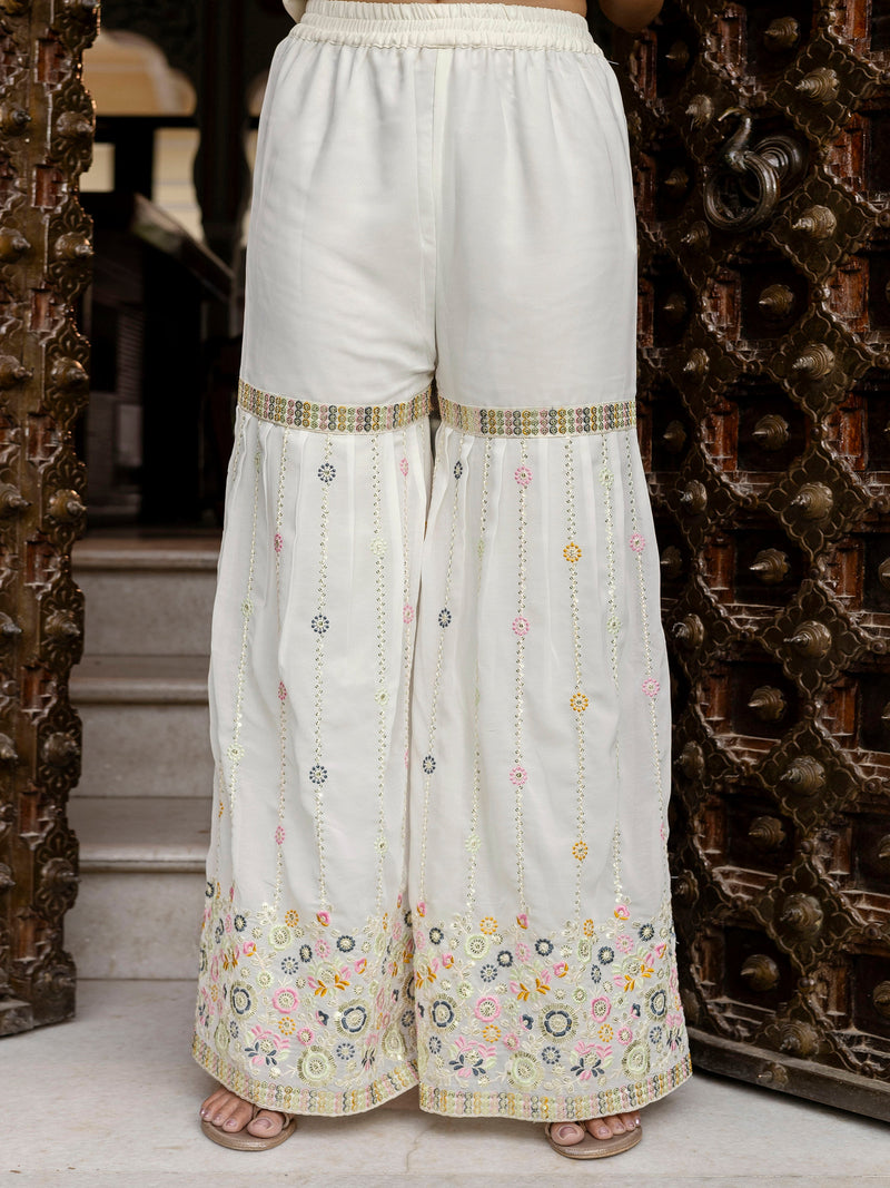 White Georgette Embroidery work Kurta Sharara Set with Dupatta Kurta Set for Women Trendmalls