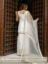 White Georgette Embroidery work Kurta Sharara Set with Dupatta Kurta Set for Women Trendmalls