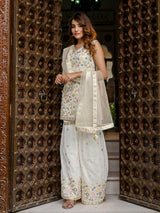 White Georgette Embroidery work Kurta Sharara Set with Dupatta Kurta Set for Women Trendmalls