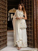 White Georgette Embroidery work Kurta Sharara Set with Dupatta Kurta Set for Women Trendmalls