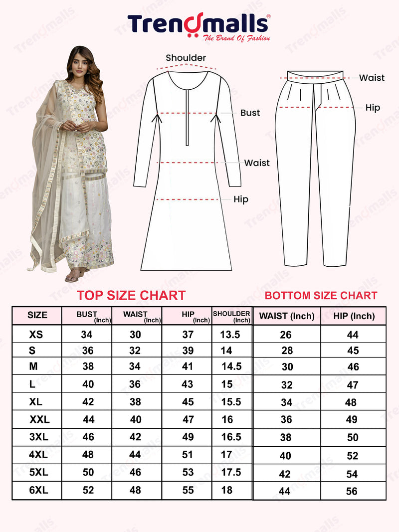 White Georgette Embroidery work Kurta Sharara Set with Dupatta Kurta Set for Women Trendmalls