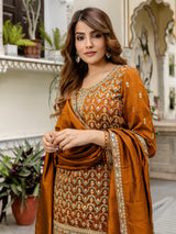 Women's Art Silk Sequins Embroidery Kurta Sharara Set with Dupatta for Women Kurta Palazzo Set Trendmallsin