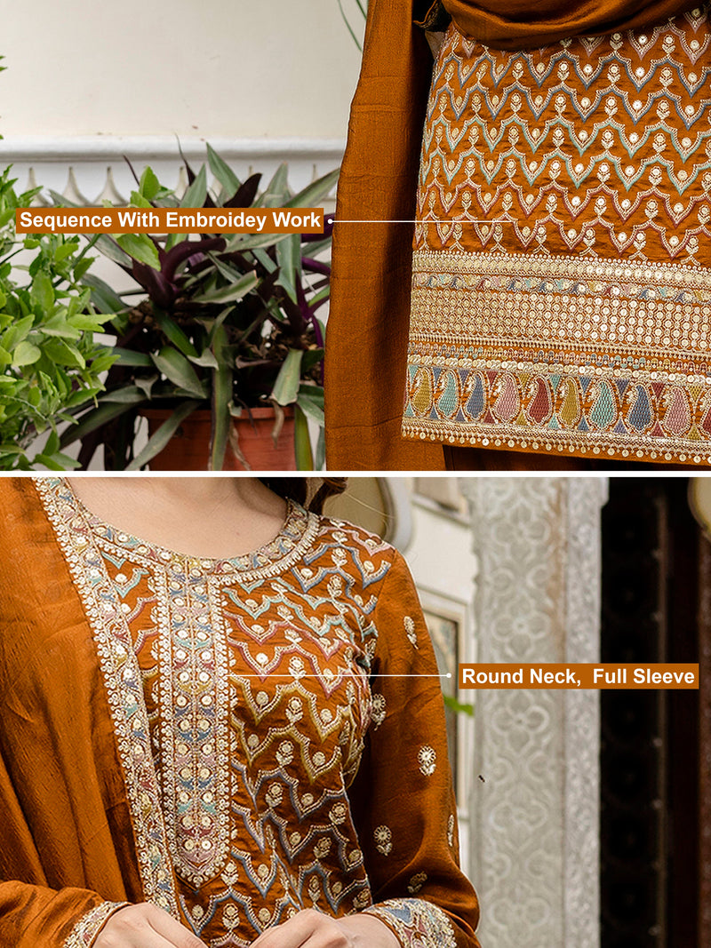 Women's Art Silk Sequins Embroidery Kurta Sharara Set with Dupatta for Women Kurta Palazzo Set Trendmallsin