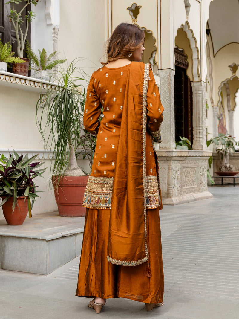 Women's Art Silk Sequins Embroidery Kurta Sharara Set with Dupatta for Women Kurta Palazzo Set Trendmallsin