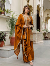 Women's Art Silk Sequins Embroidery Kurta Sharara Set with Dupatta for Women Kurta Palazzo Set Trendmallsin