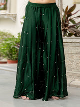 Darkgreen Satin Embroidery Kurta Palazzo with Dupatta Set For Women 's Trendmallsin
