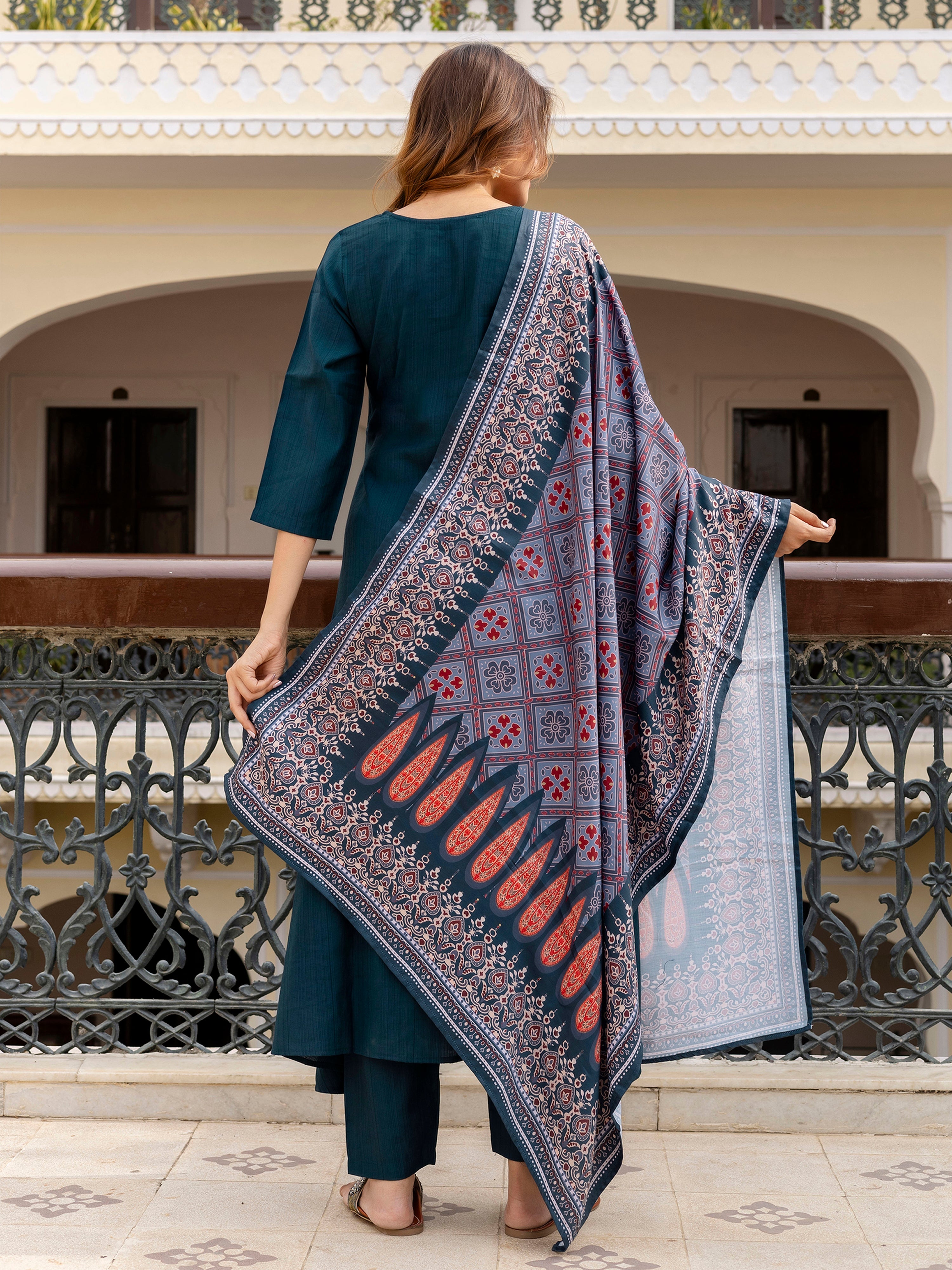 Teal Blue Art Silk Embroidery Anarkali Salwar Suit with Dupatta Set For Women's Trendmallsin