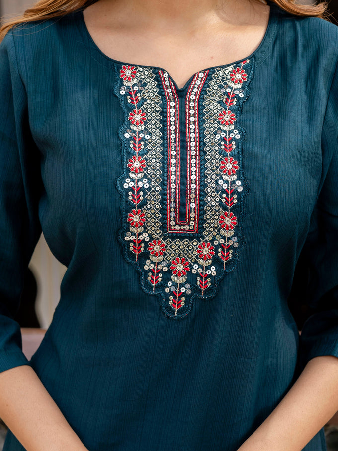 Teal Blue Art Silk Embroidery Anarkali Salwar Suit with Dupatta Set For Women's Trendmallsin