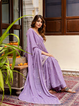 Purple Art Silk Embroidery Kurta Sharara Set with Dupatta For Women's Trendmallsin