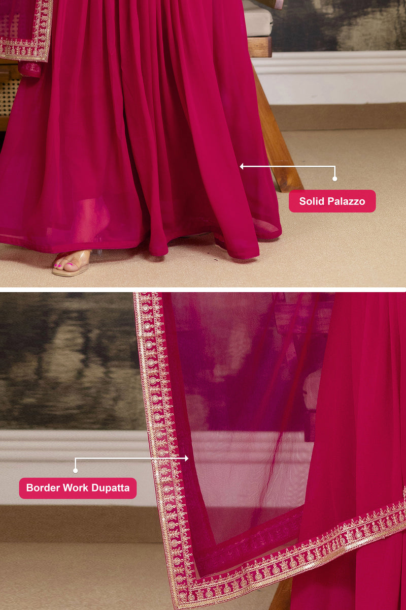 Pink Georgette Embroidery Kurta Sharara Set with Dupatta For Women's Trendmalls