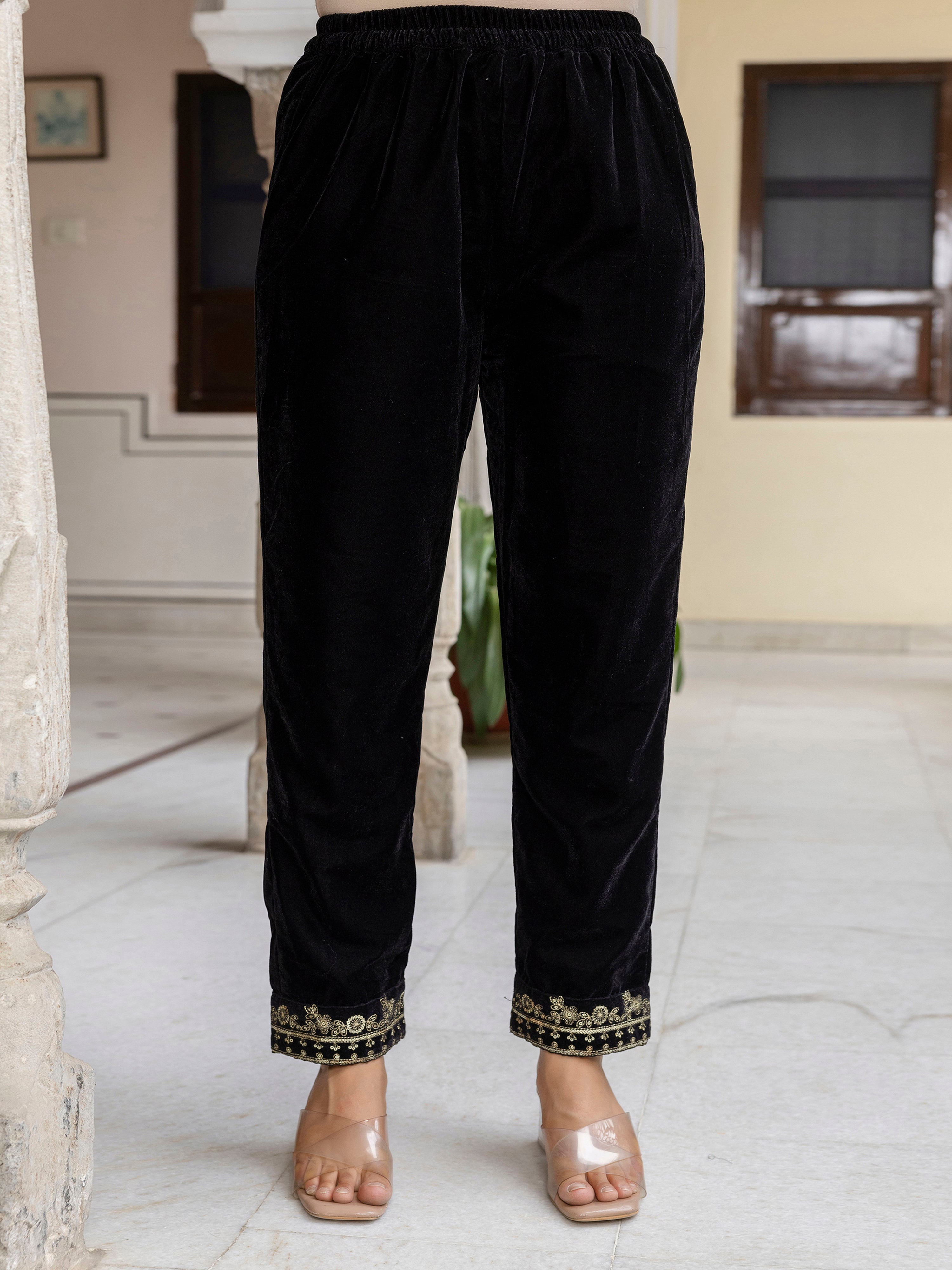 Black Velvet Embroidery Set A line Salwar Suit with Dupatta for Women's Trendmallsin