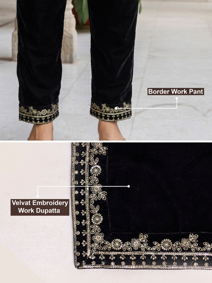 Black Velvet Embroidery Set A line Salwar Suit with Dupatta for Women's Trendmallsin